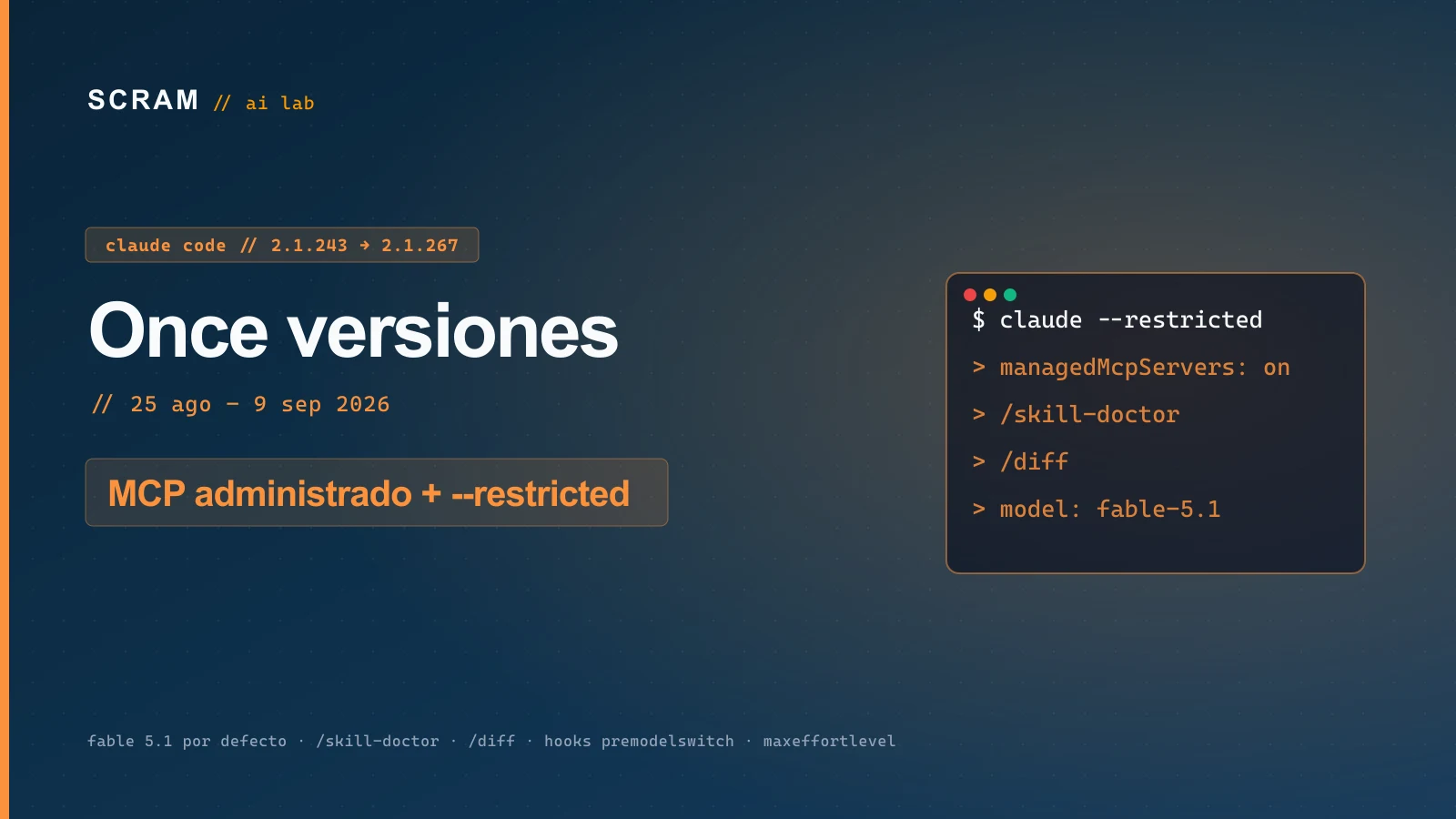 Claude Code en septiembre de 2026: MCP administrado, modo restringido, /skill-doctor y Fable 5.1 por defecto